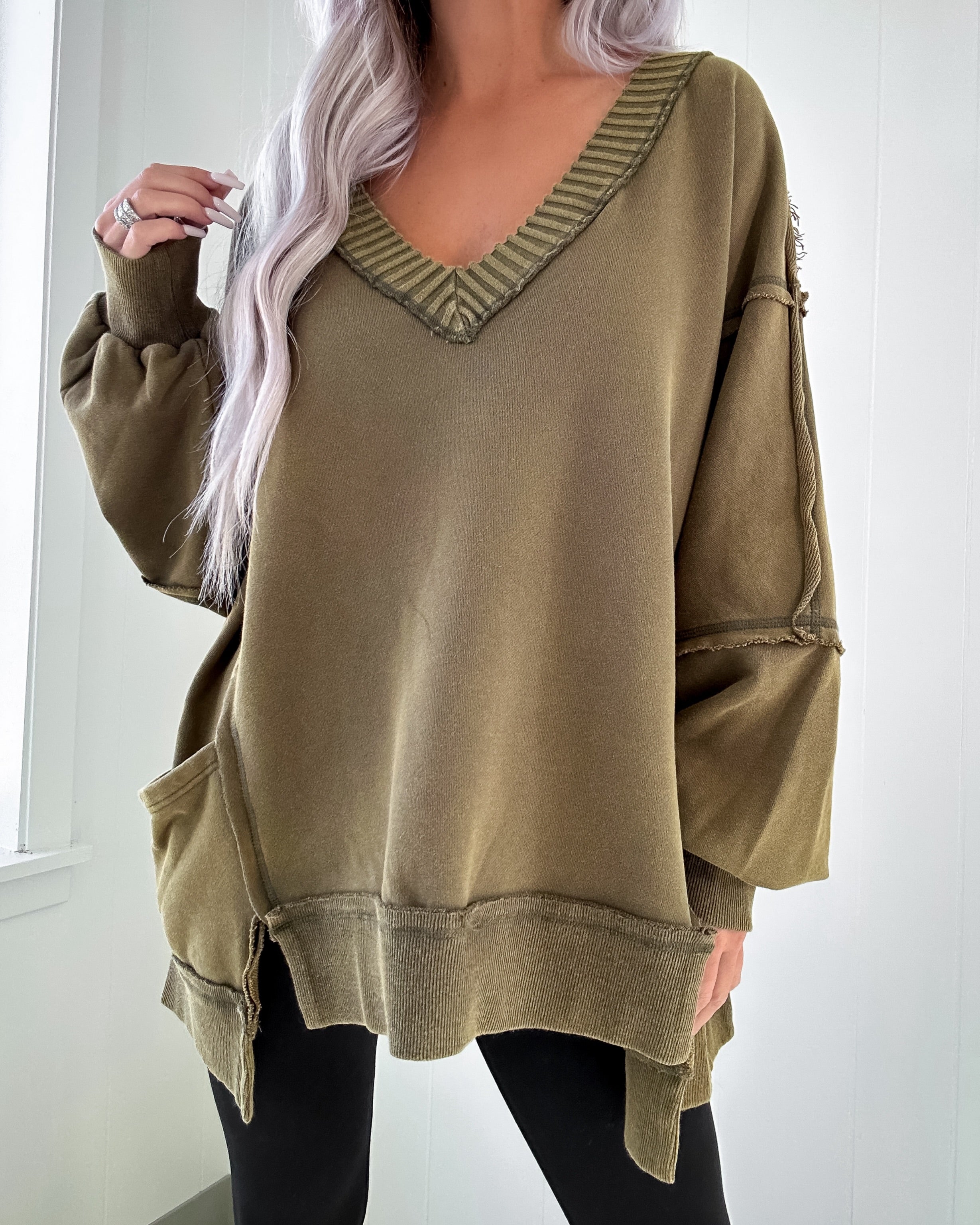 Classic Love Mineral Washed Oversized Sweatshirt - Olive