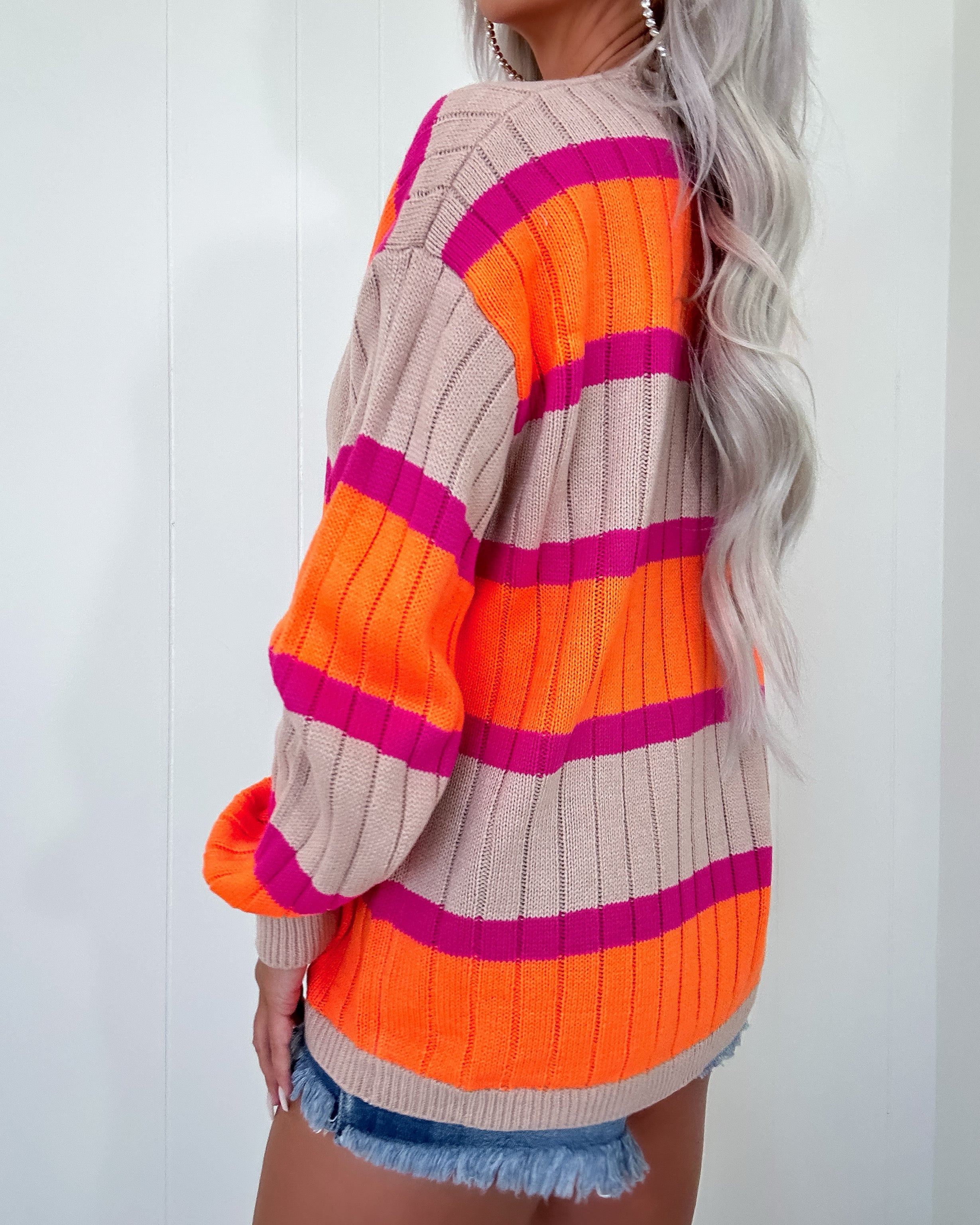 Perfectly Made Stripe Colorblock Cardigan - Orange