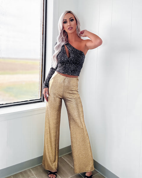 Forever Unique Trousers Womens Gold Sequin