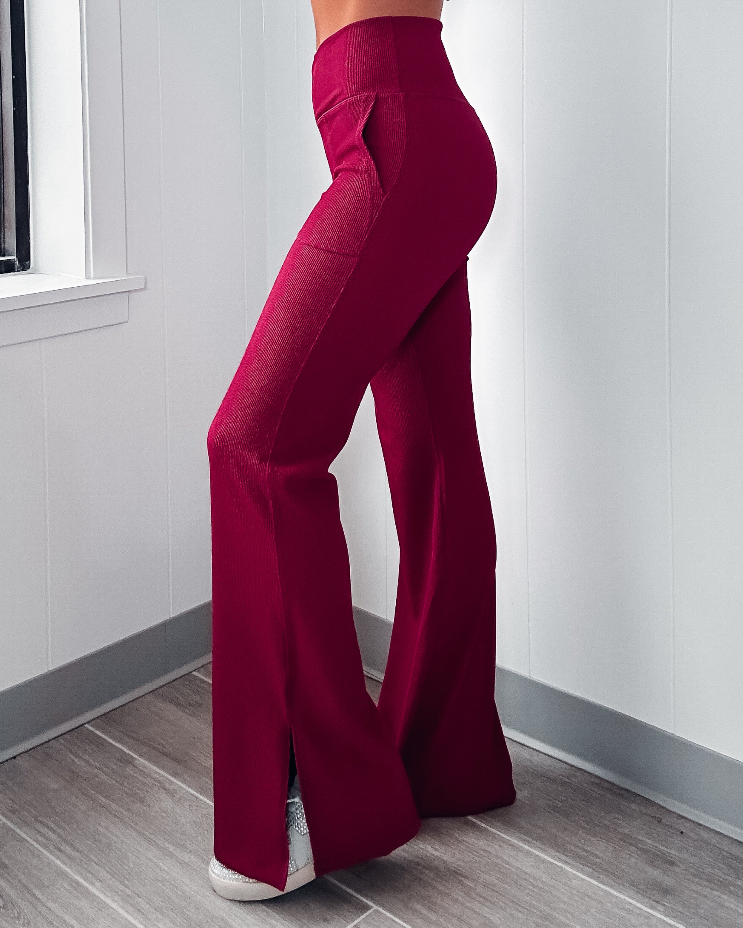 Groove Ribbed Flared Leggings- Hot Pink