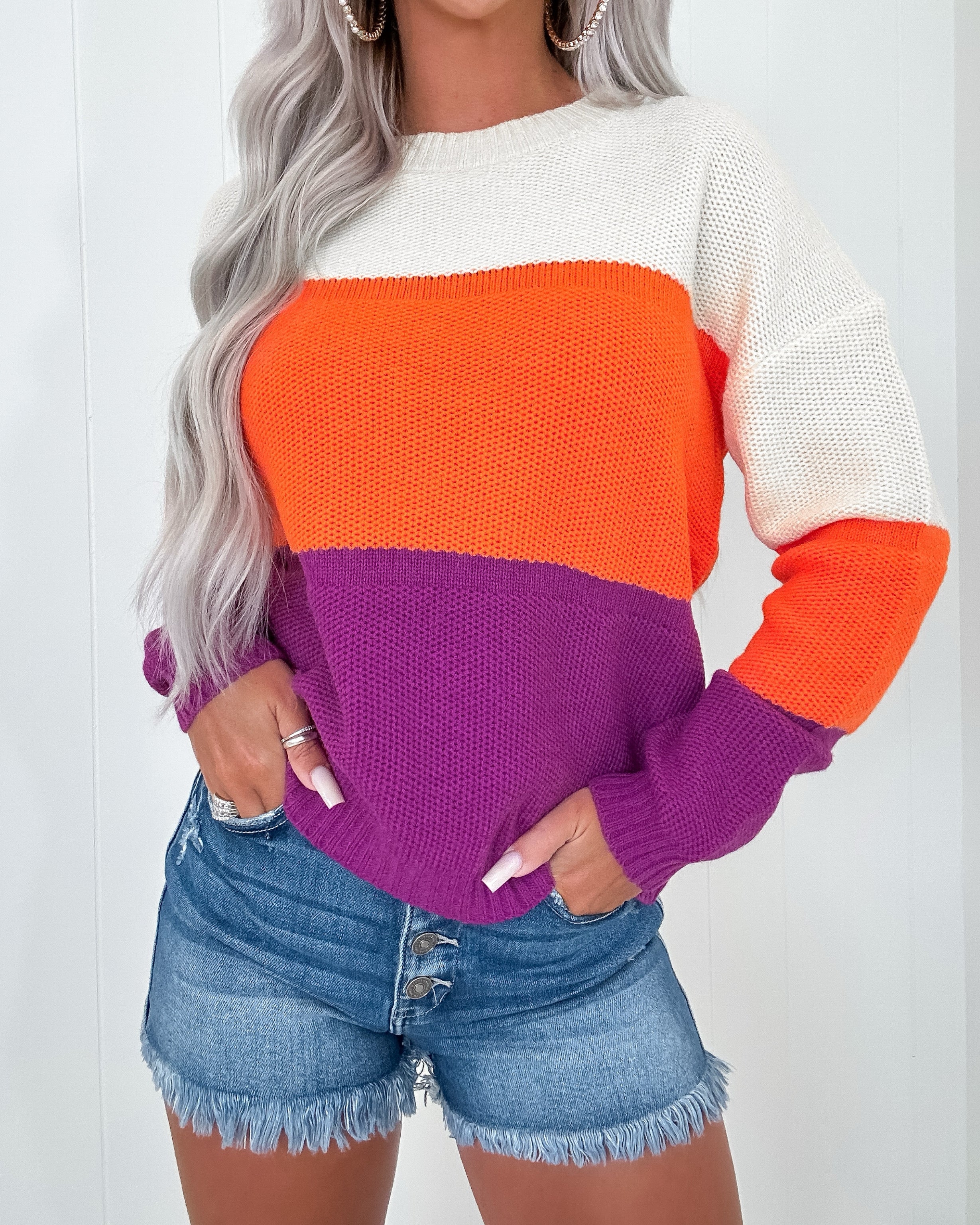 Watching Sunsets Colorblock Sweater - Orange/Purple