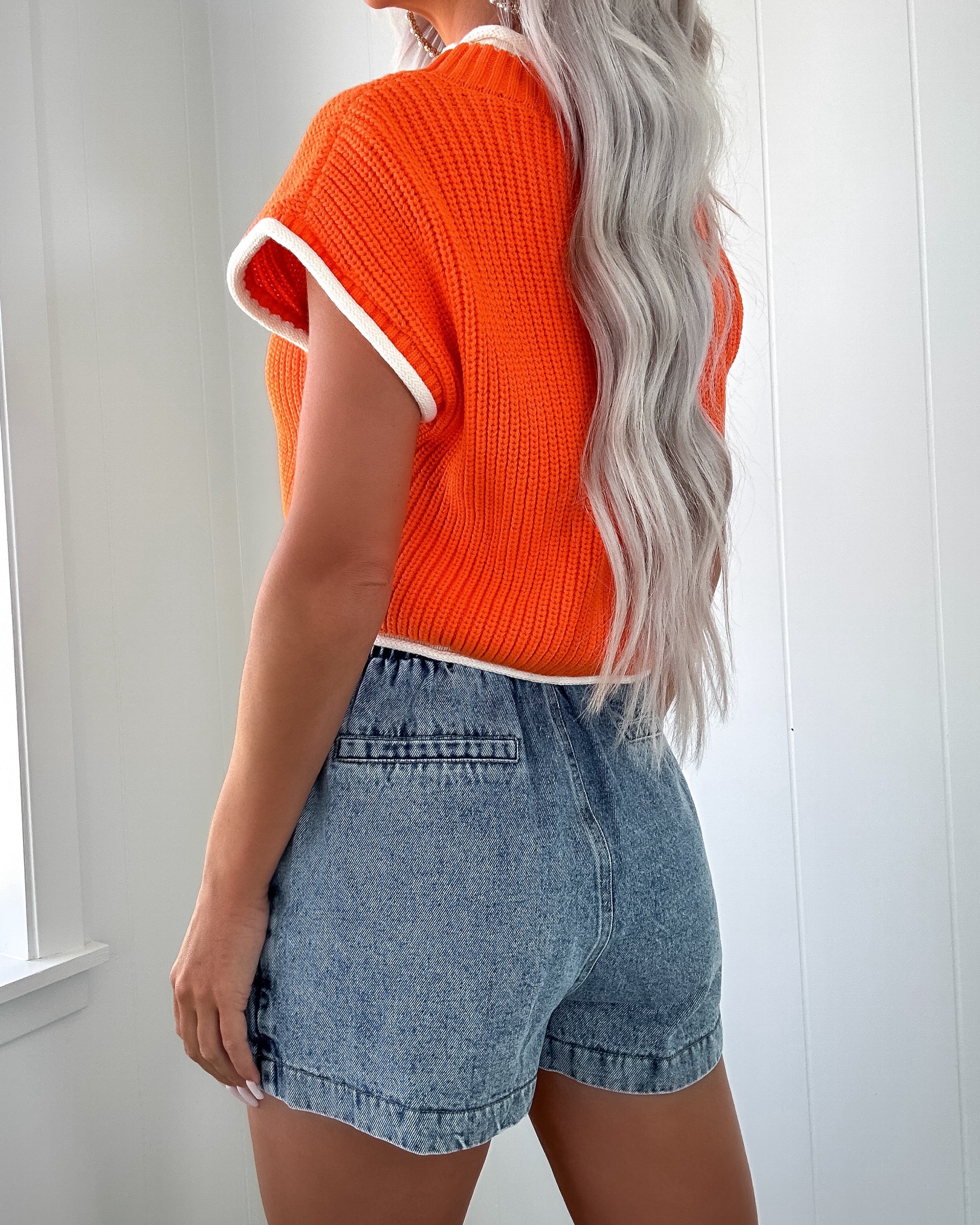 Preppy Pride Sweater Crop Top - Orange