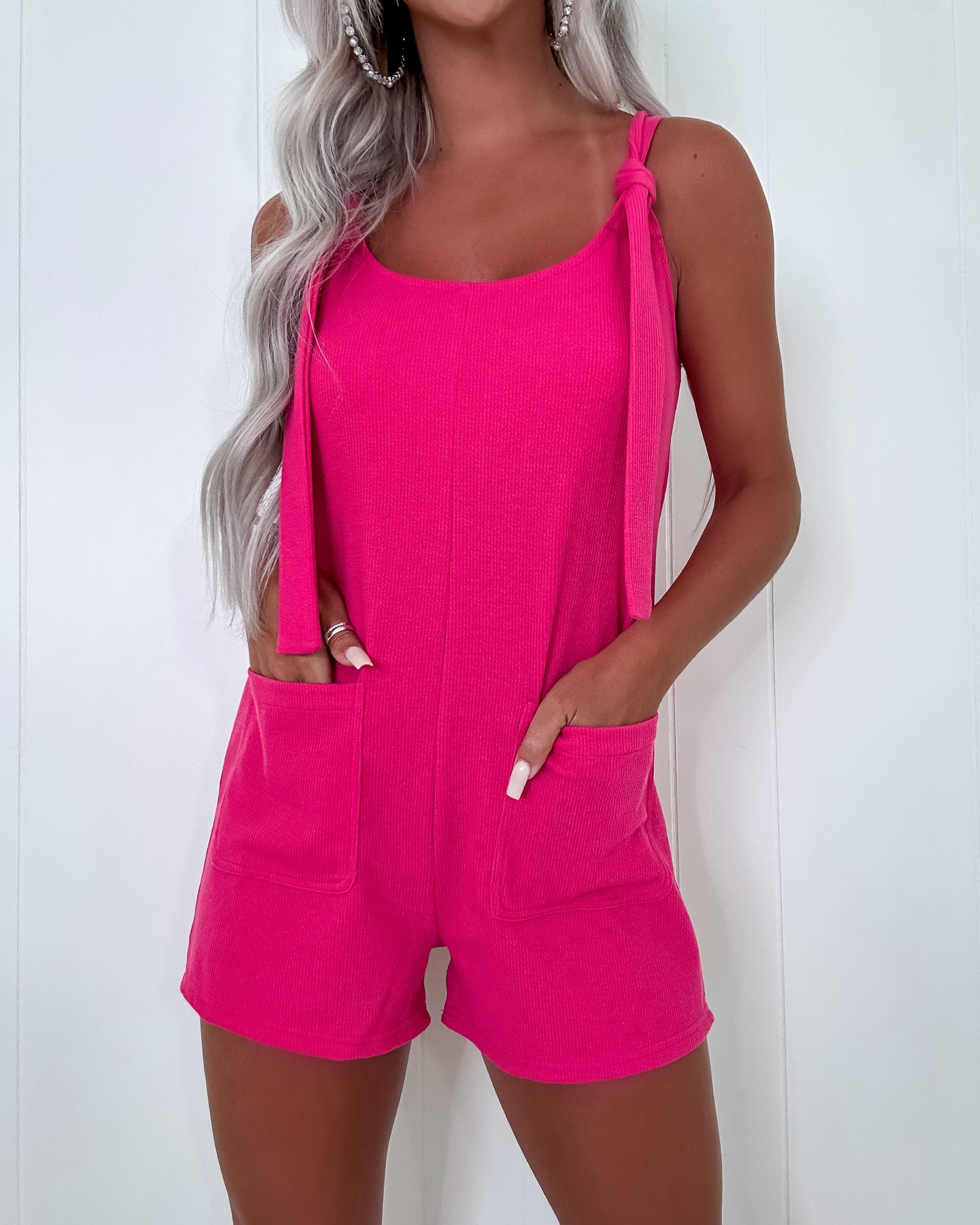 All Too Well Tie Romper- Hot Pink