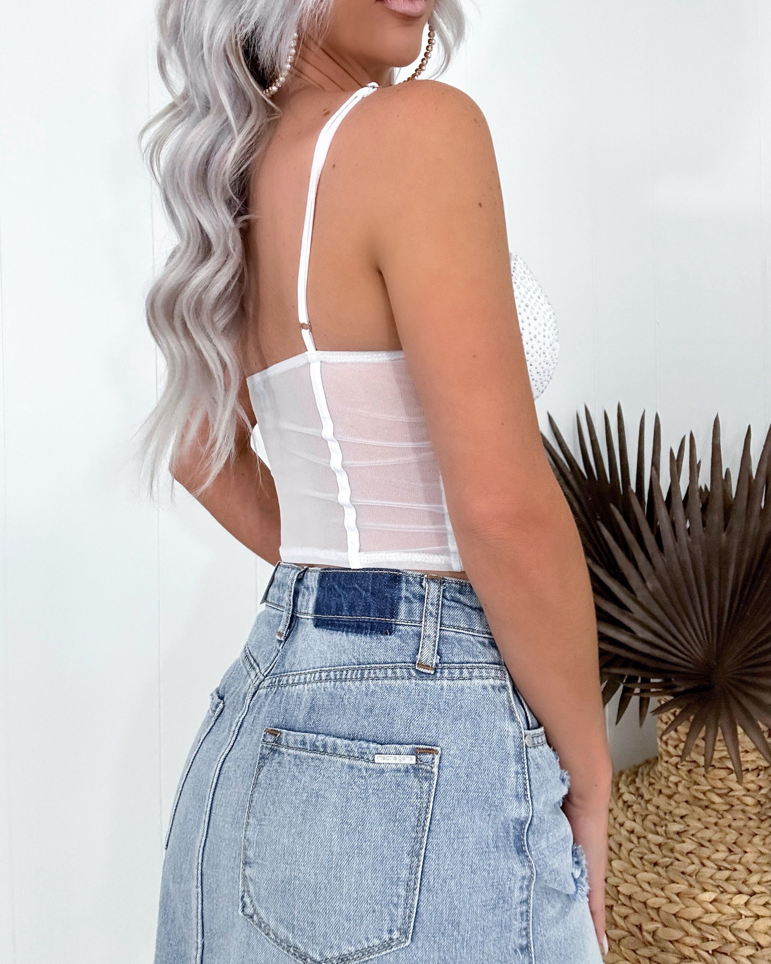 Infinity Rhinestone Crop Tank - White