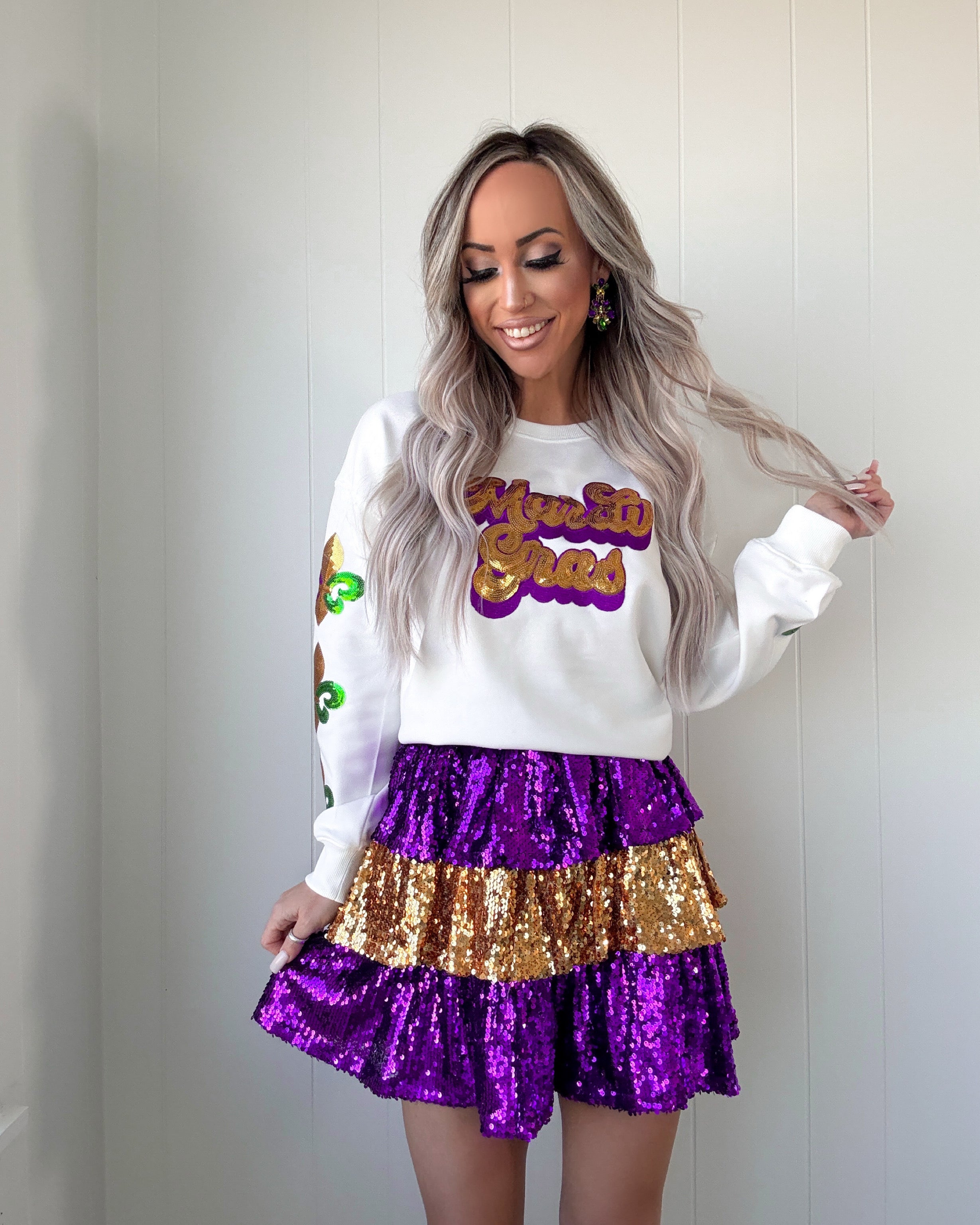 Mardi Gras Sequin Top - White