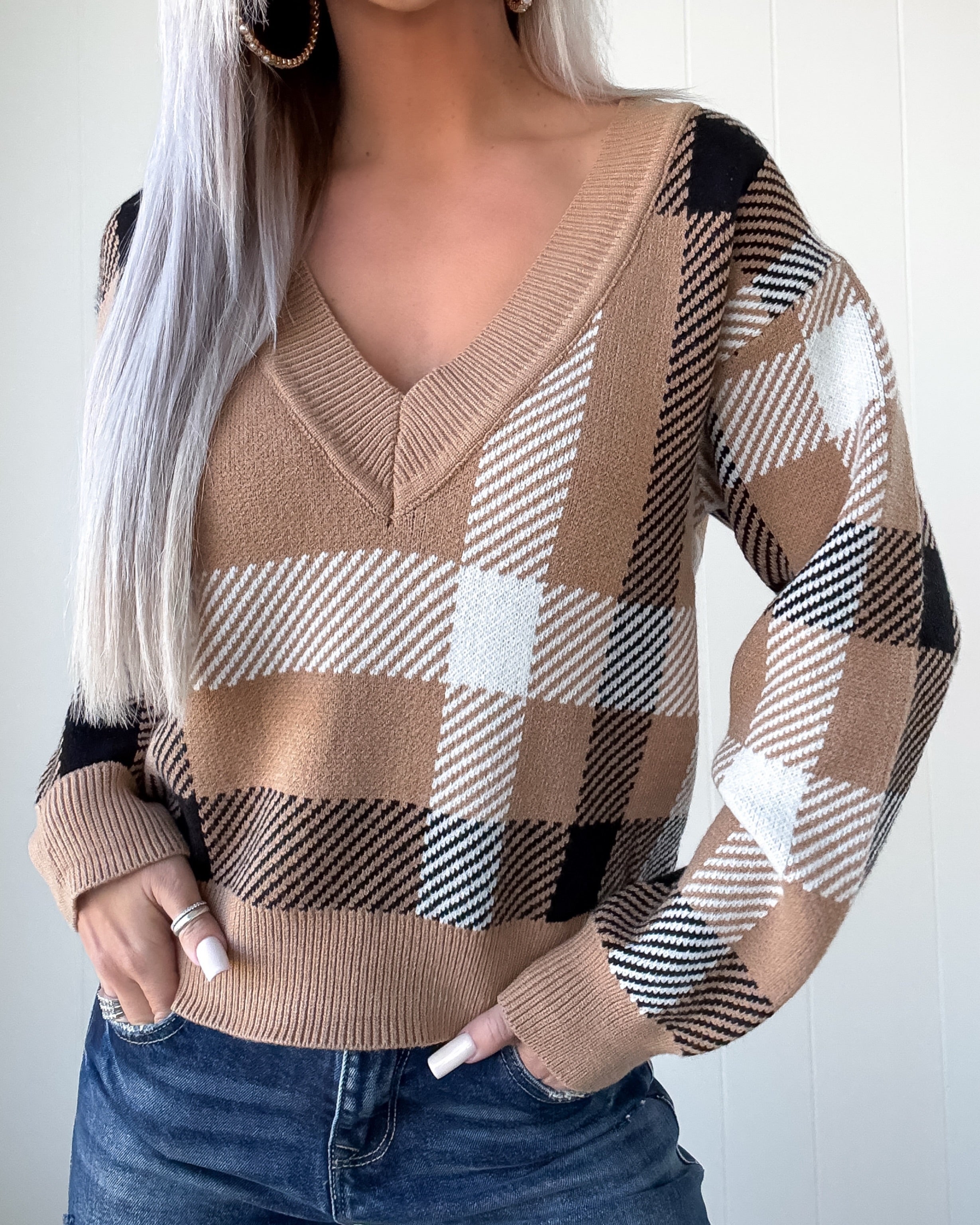 Plaid Affair Sweater - Camel