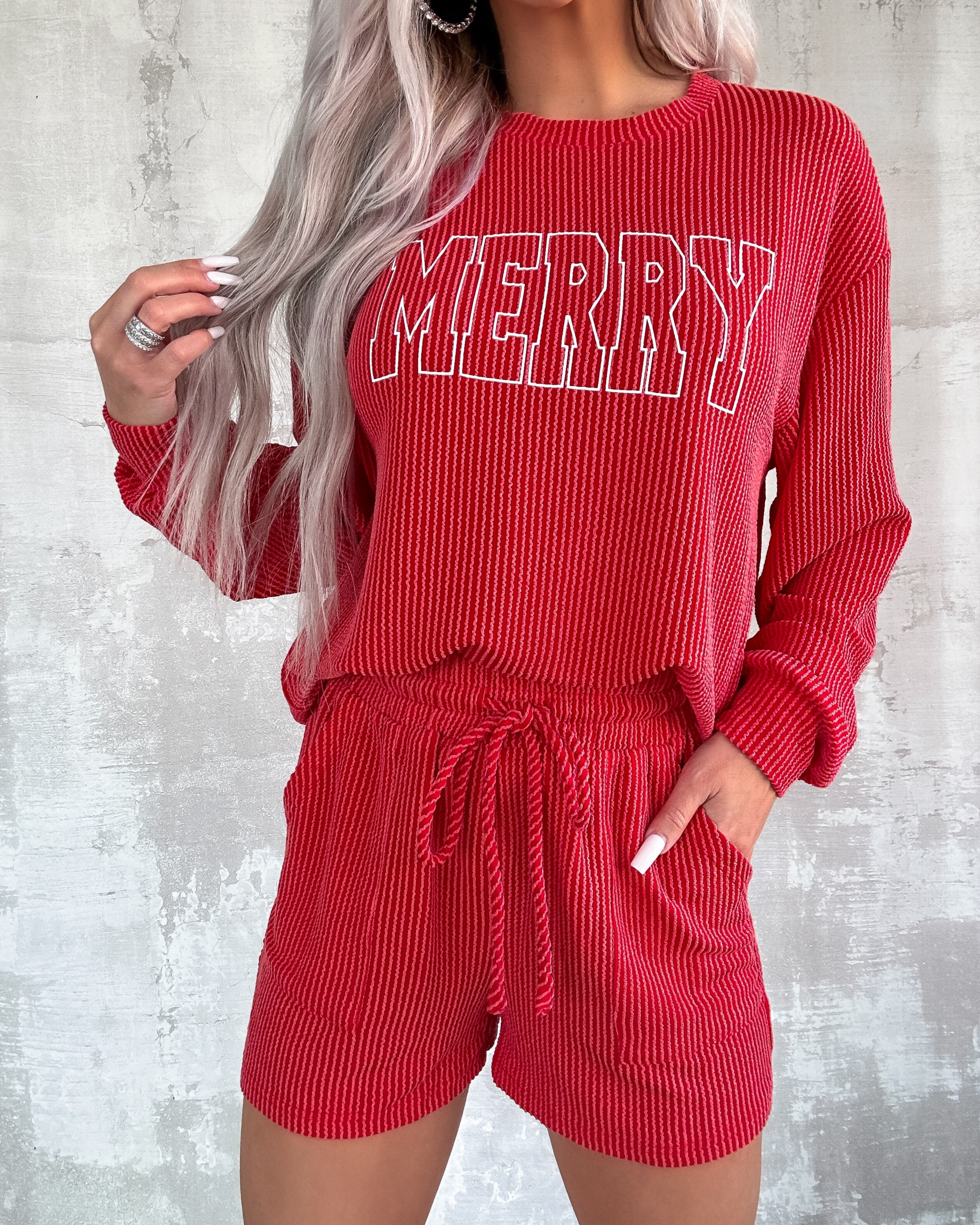 Merry Corded Shorts Set - Red