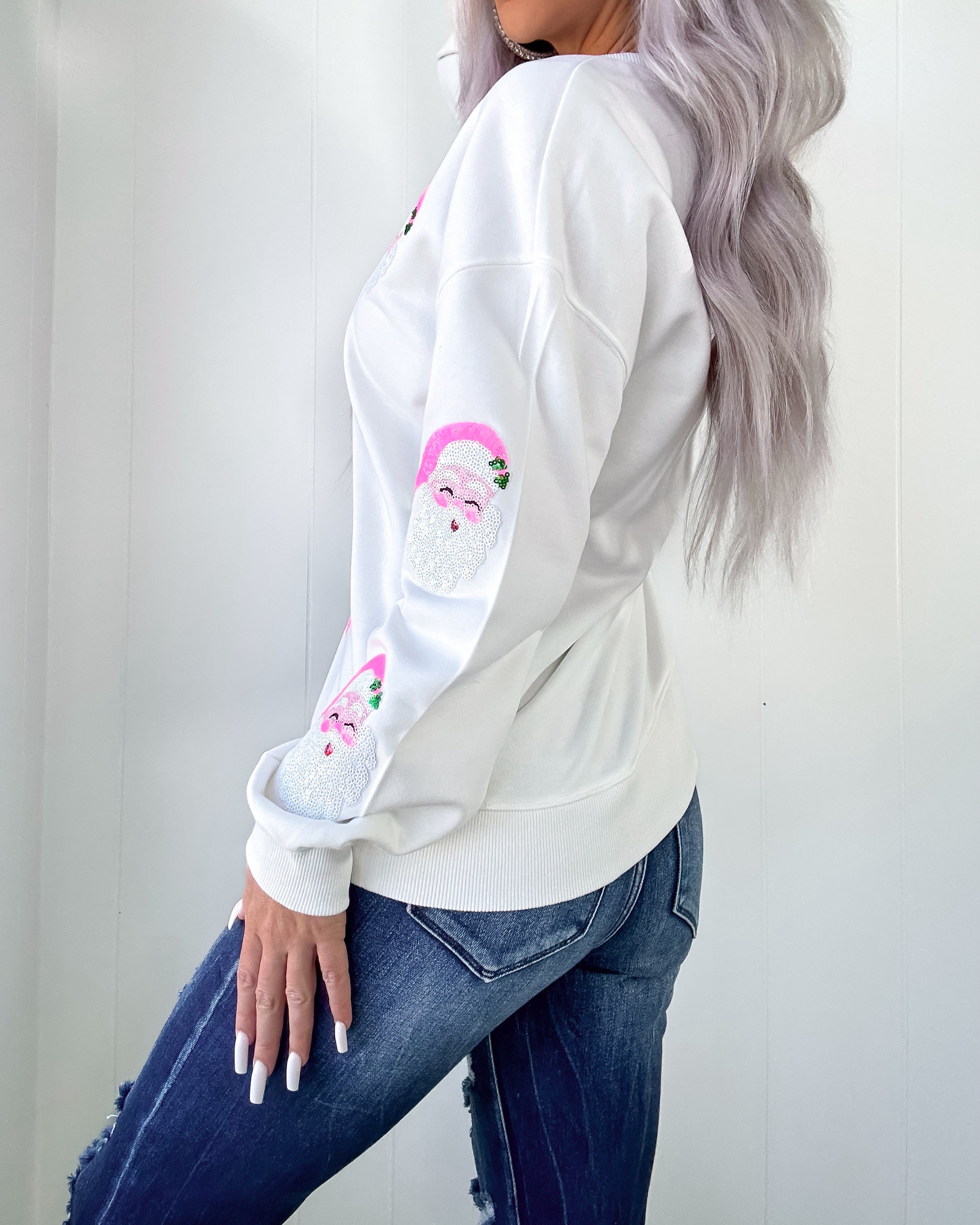 Neon Noel Santa Sweatshirt - White