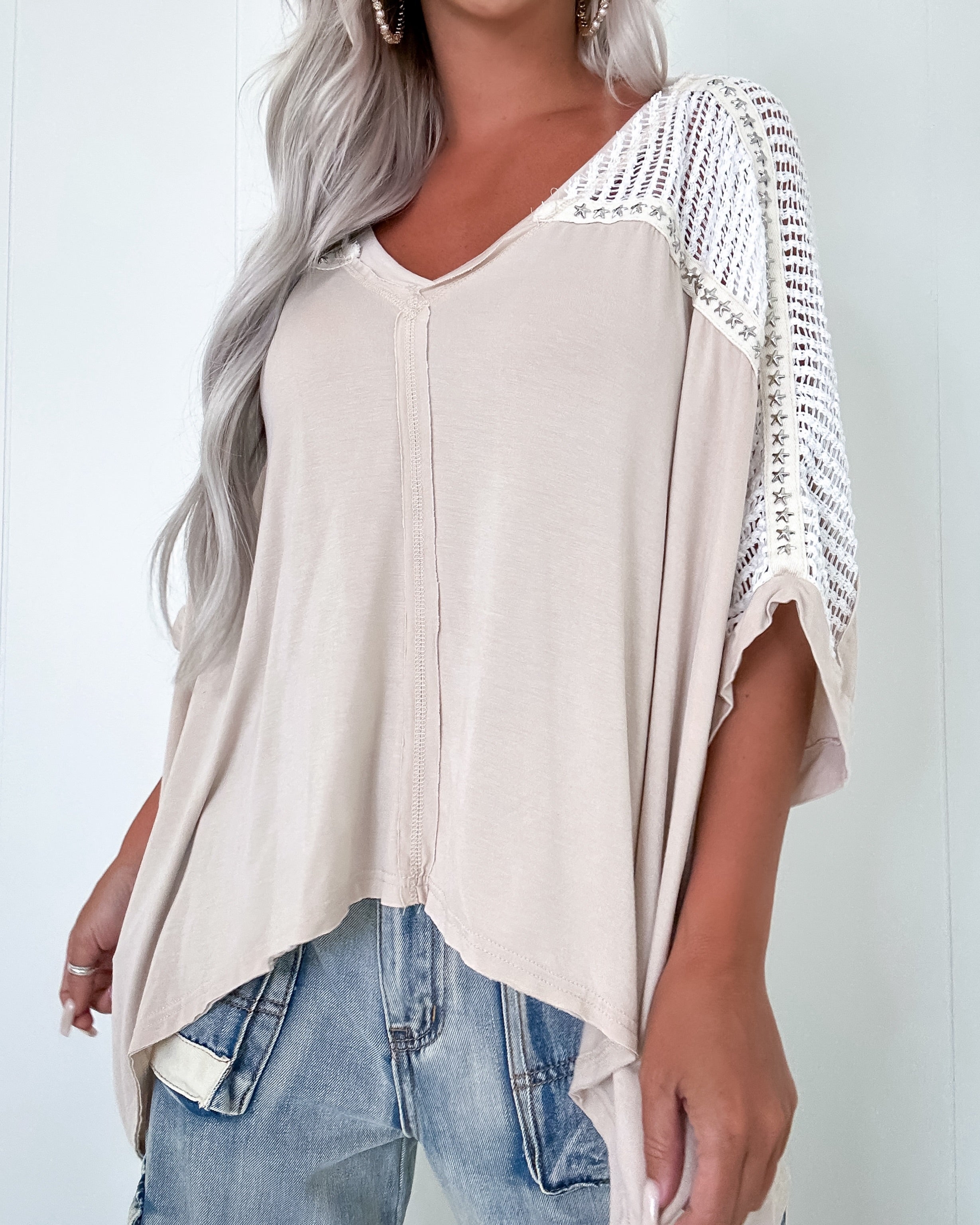 Dream Weaver Oversized Crochet Top - Oatmeal