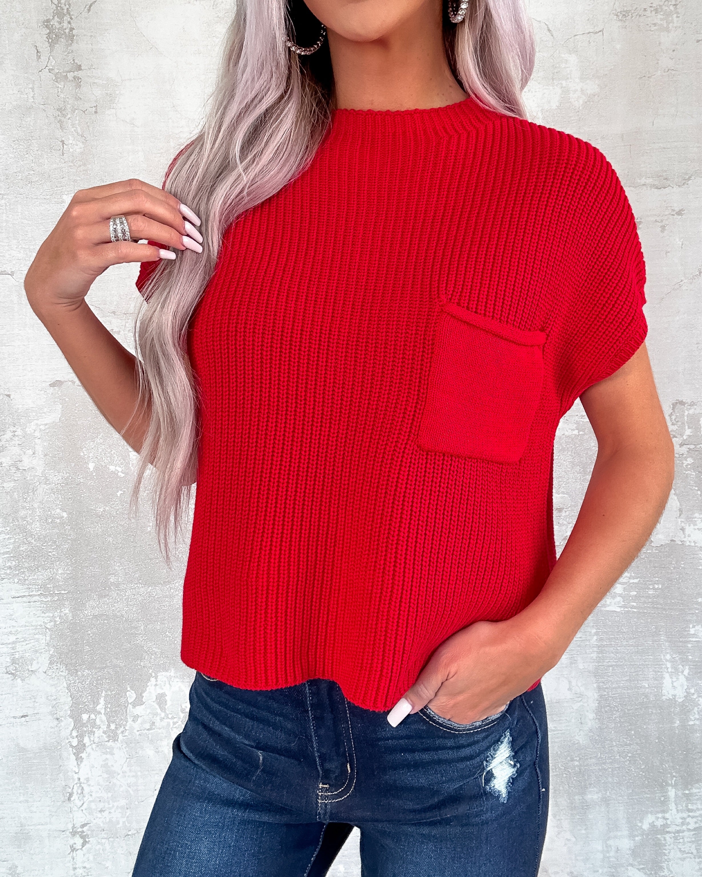 Cheerful Day Cropped Sweater - Red