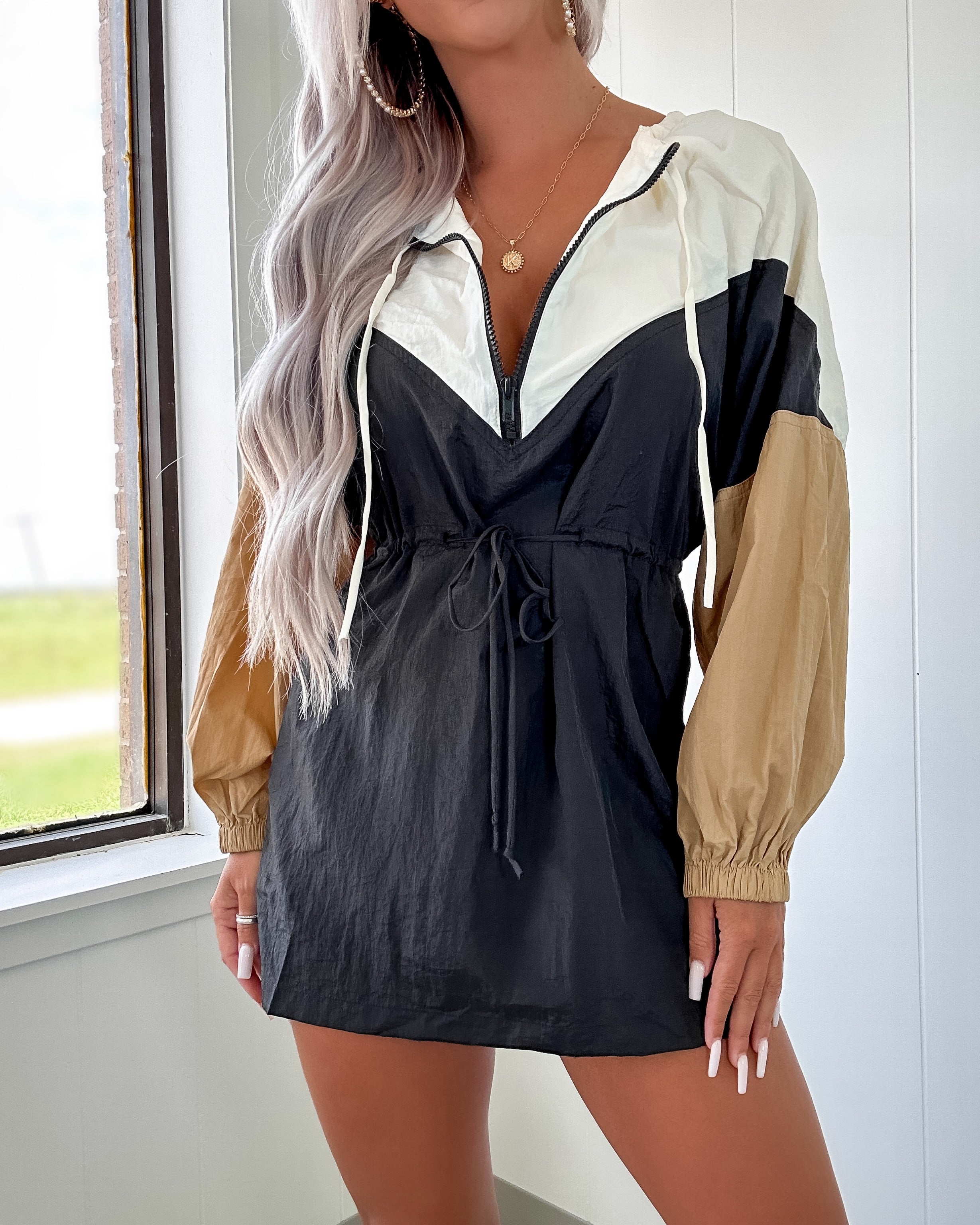 Easy Breezy Windbreaker Colorblock Dress Black Bar T Boutique LLC