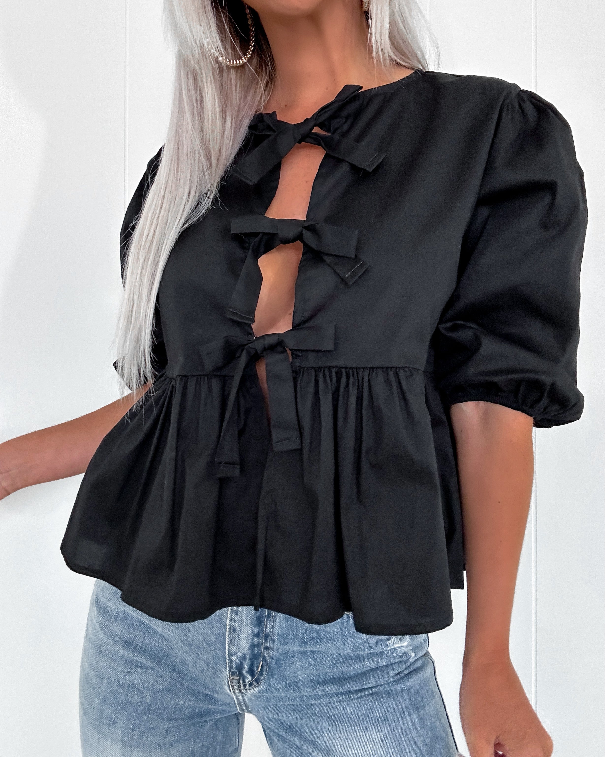 Bow Detailed Poplin Blouse - Black