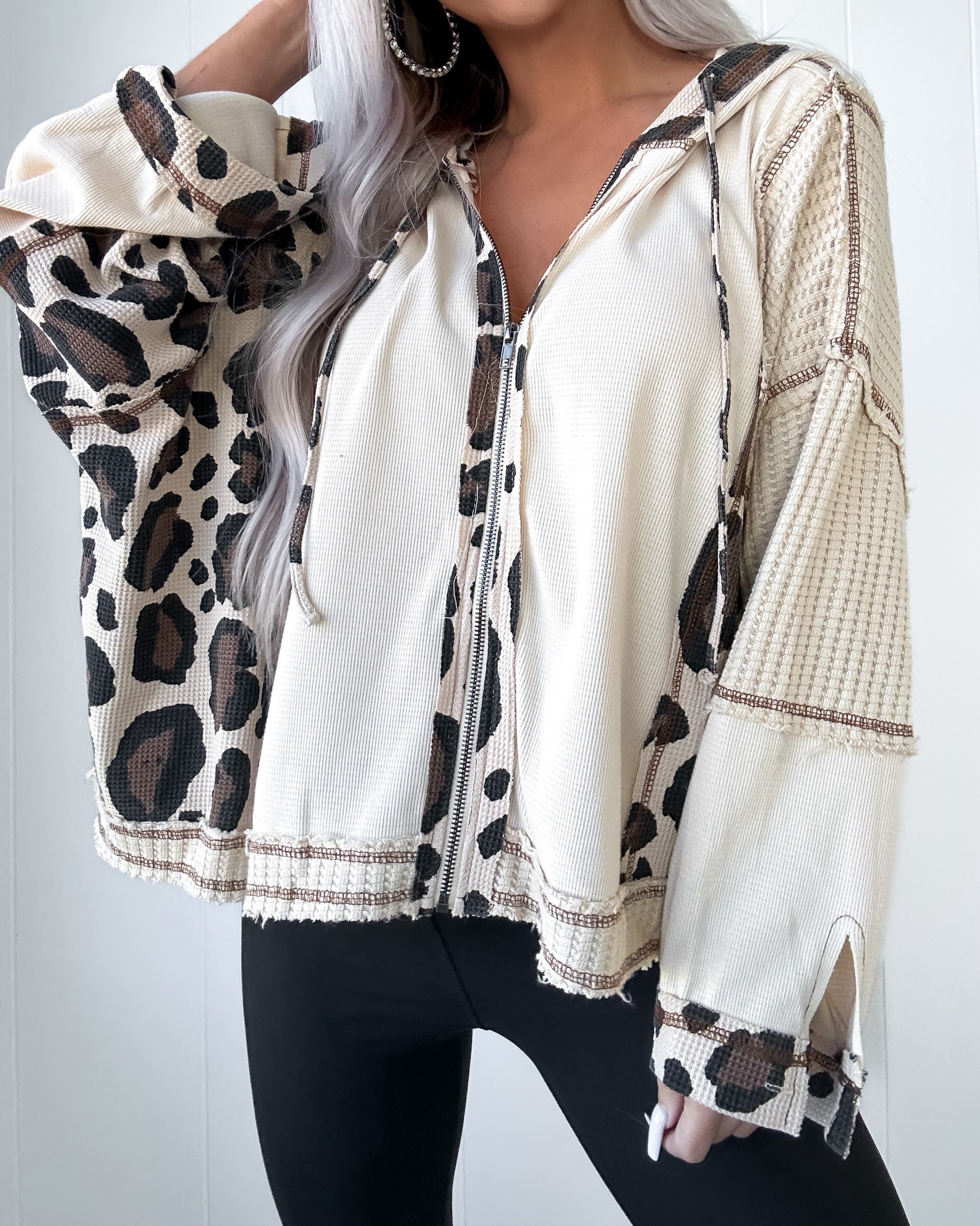 Keep It Up Leopard Detail Hoodie - Cream