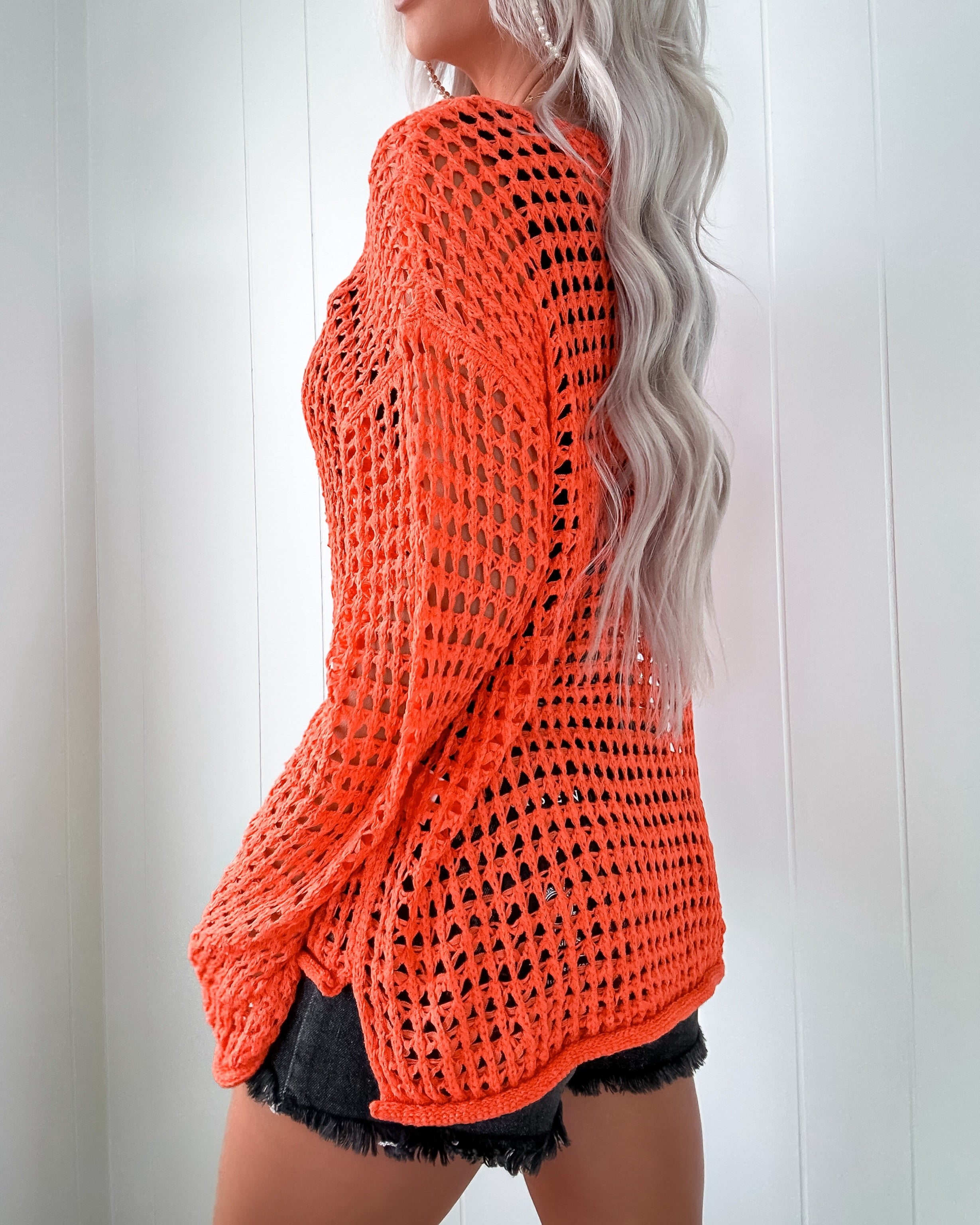 Hay Ride Crochet Bell Sleeve Top - Orange