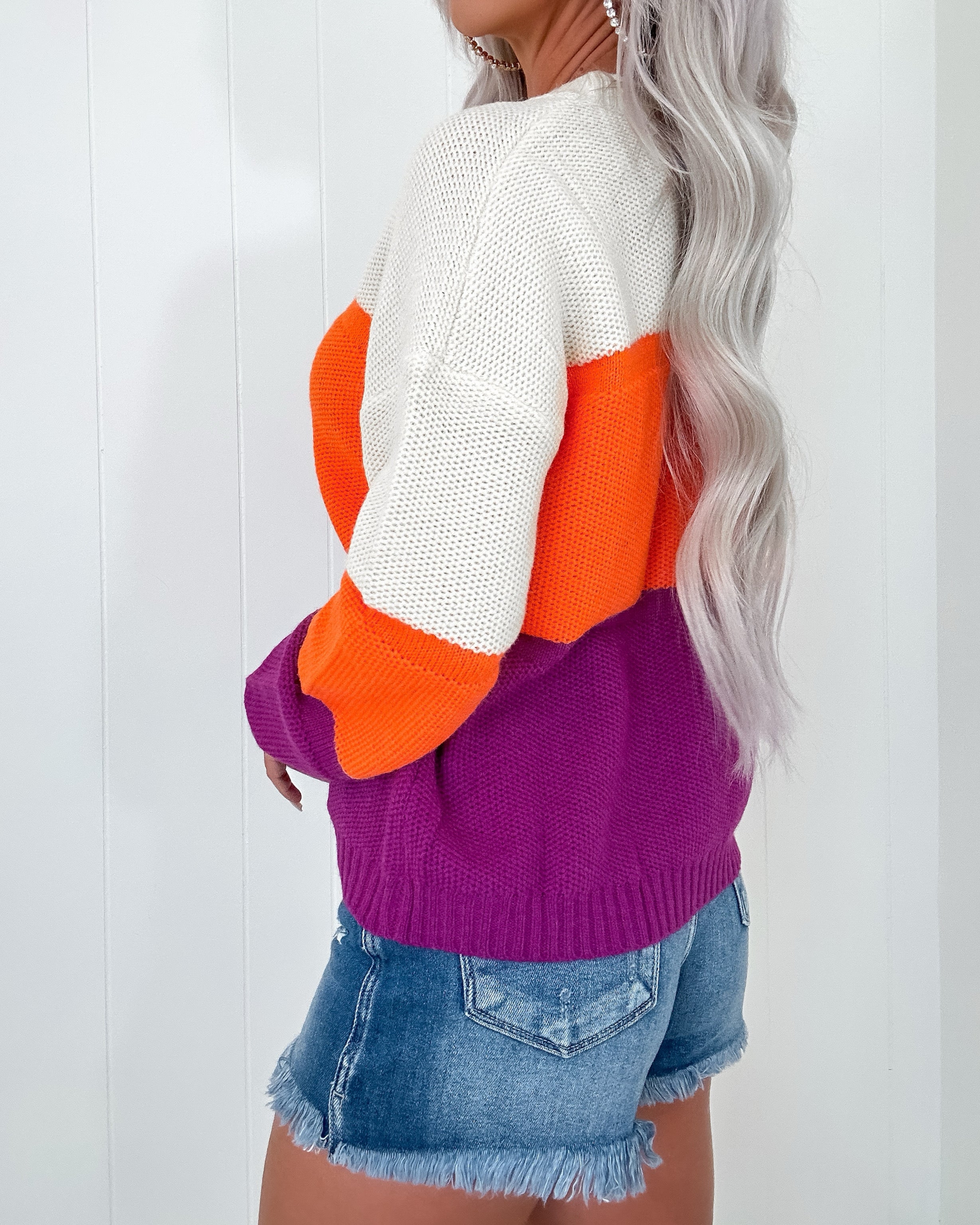 Watching Sunsets Colorblock Sweater - Orange/Purple