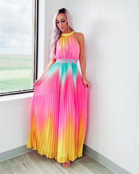 Pink/Blue/Purple Pleated Maxi Dress – Best Dressed Boutique