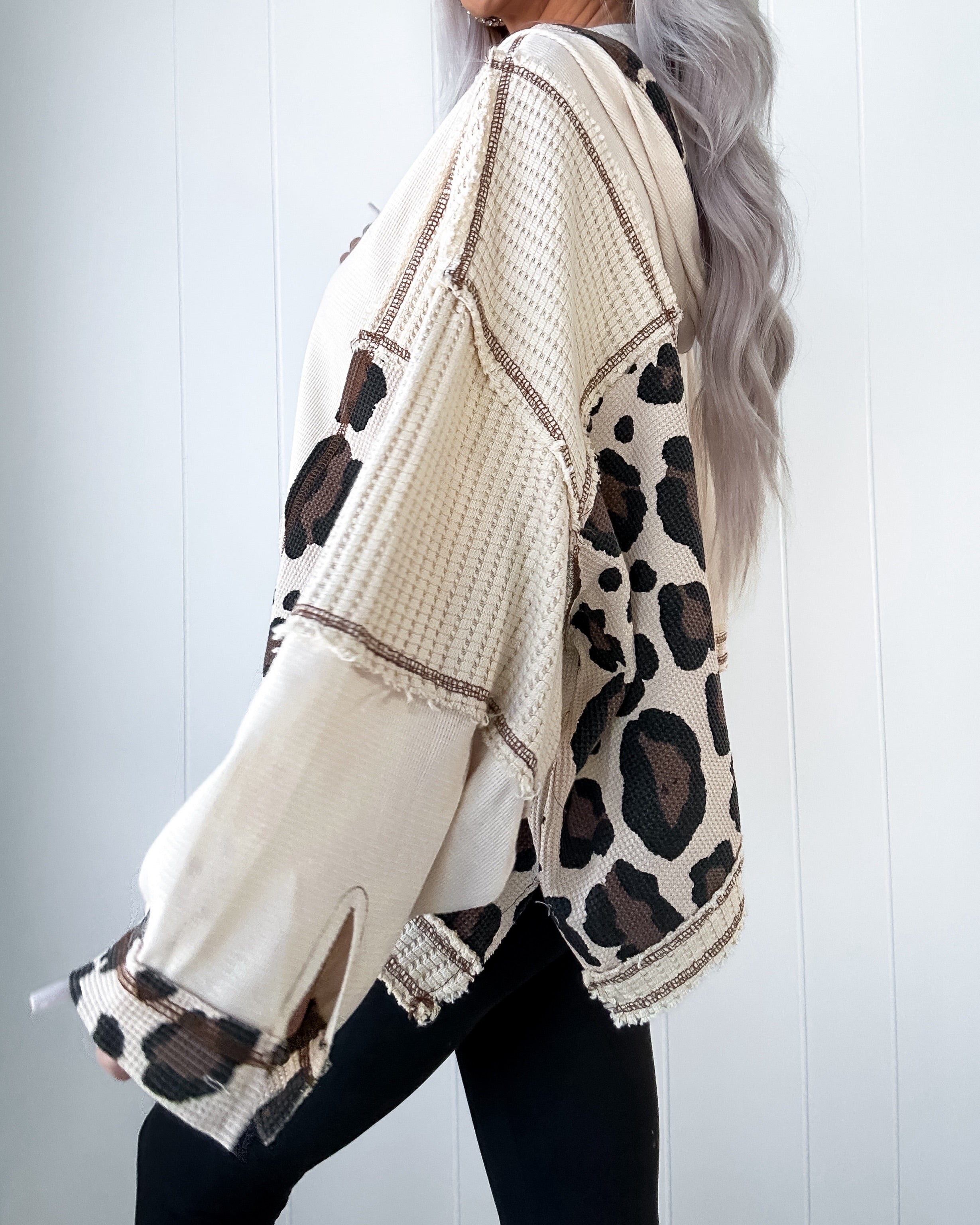 Keep It Up Leopard Detail Hoodie - Cream