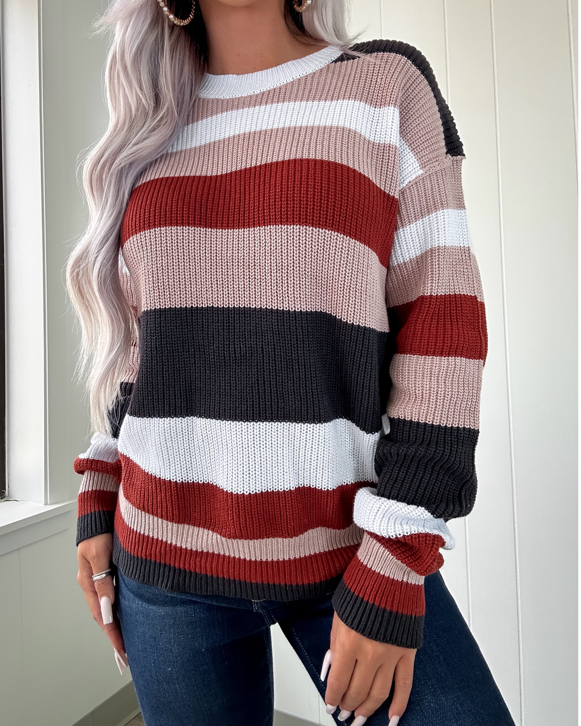 Cozy Corner Colorblock Knit Sweater - Taupe