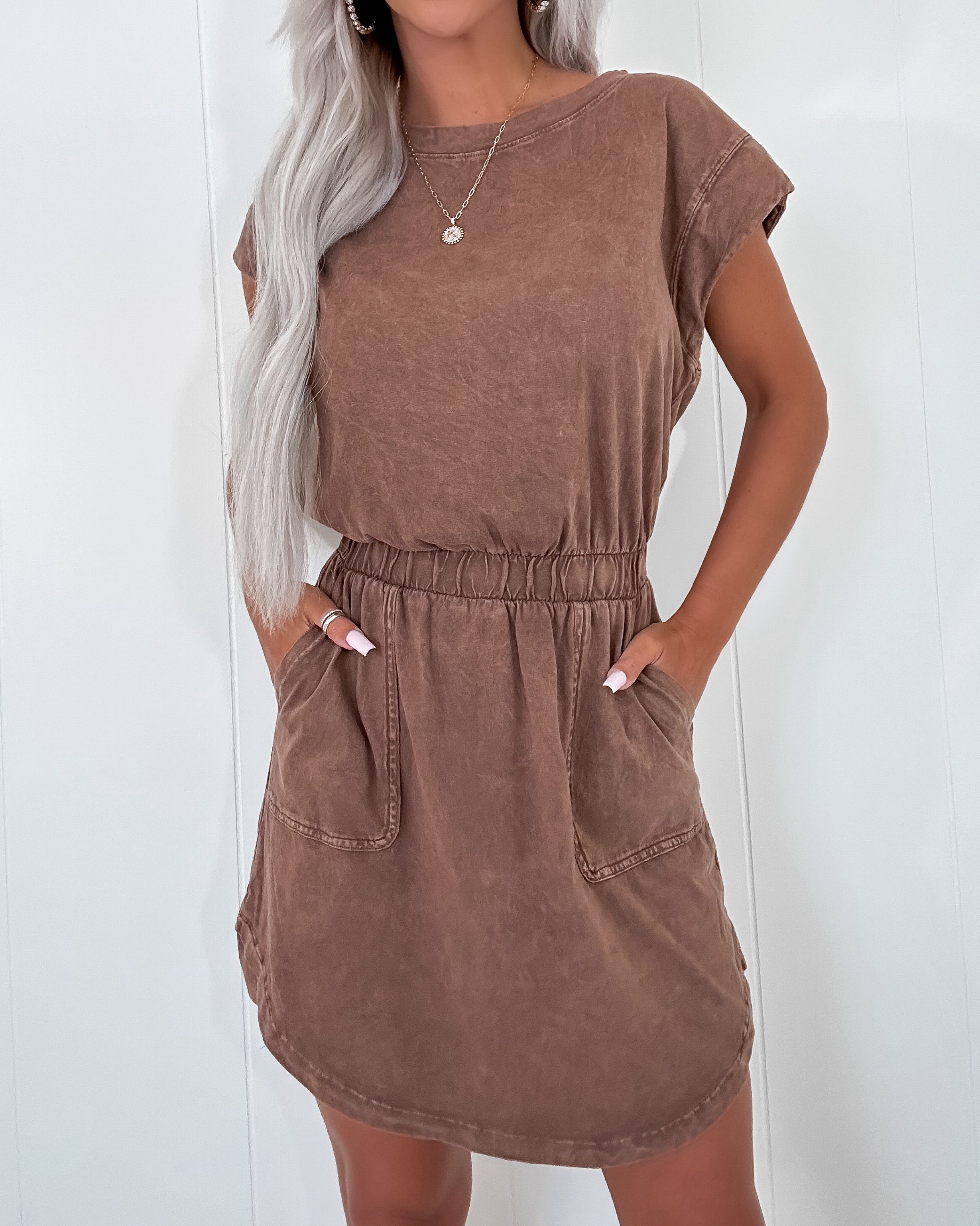 Easy Breezy Tee Shirt Dress - Brown