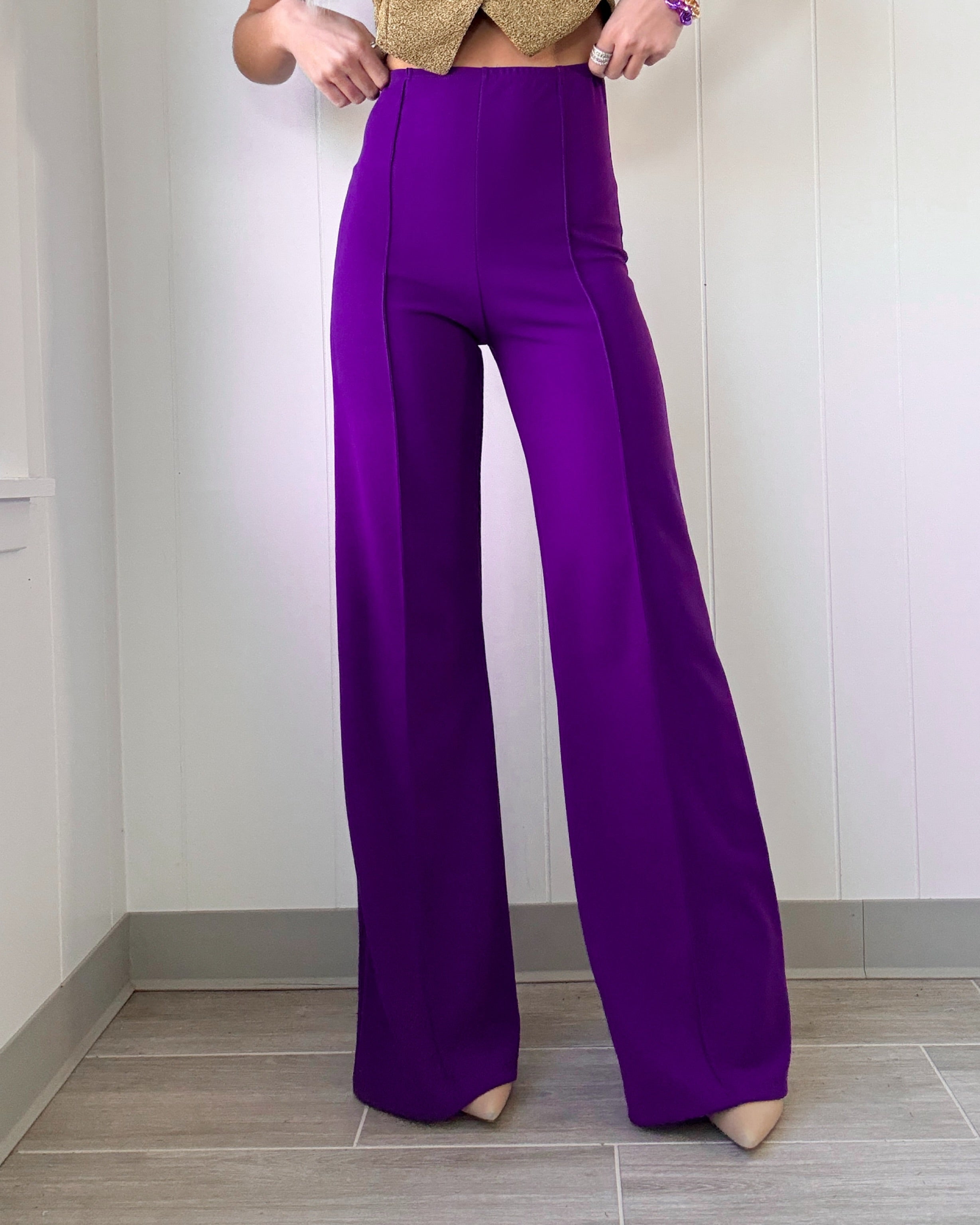 Pleated Flare Pants - Purple