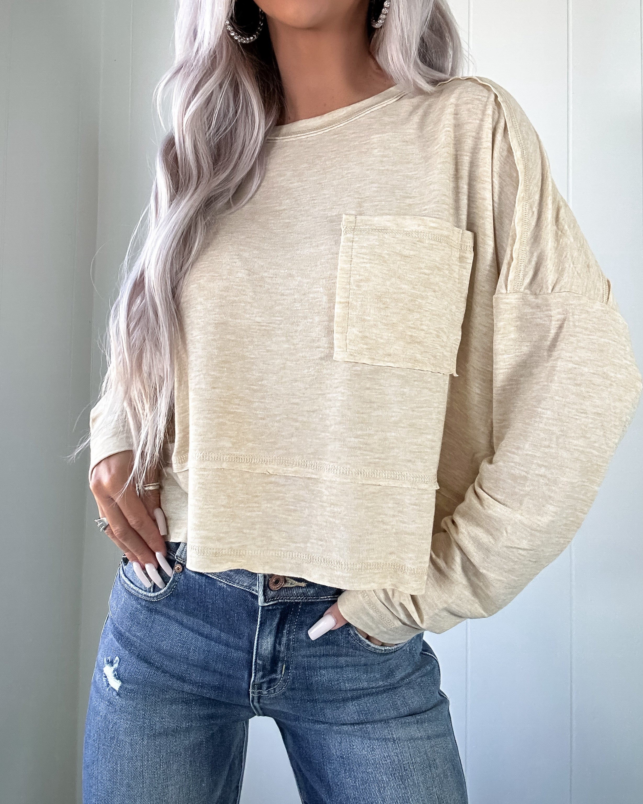 Camdyn Pocket Long Sleeve Top - Oatmeal