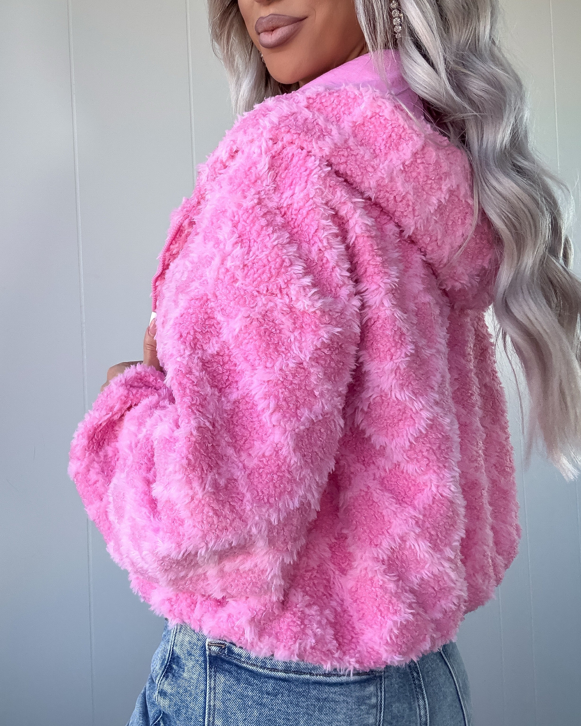 Spring Awakened Fuzzy Hooded Jacket - Pink