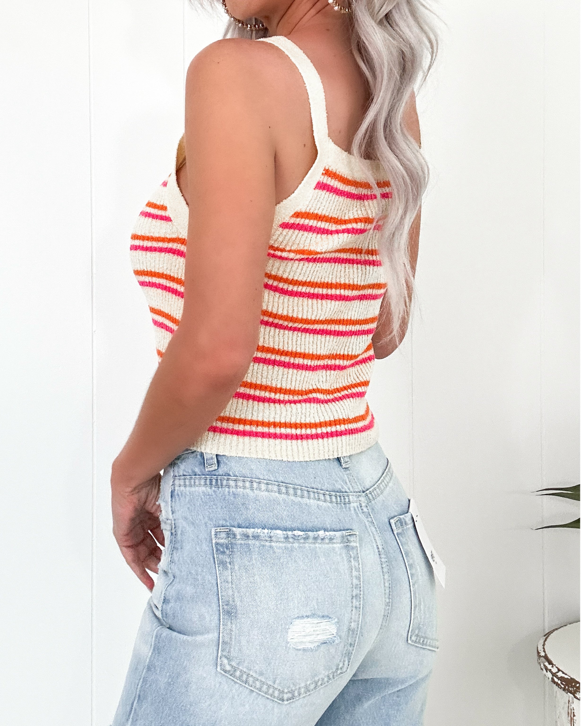 Emilia Stripe Tank - Ivory/Pink