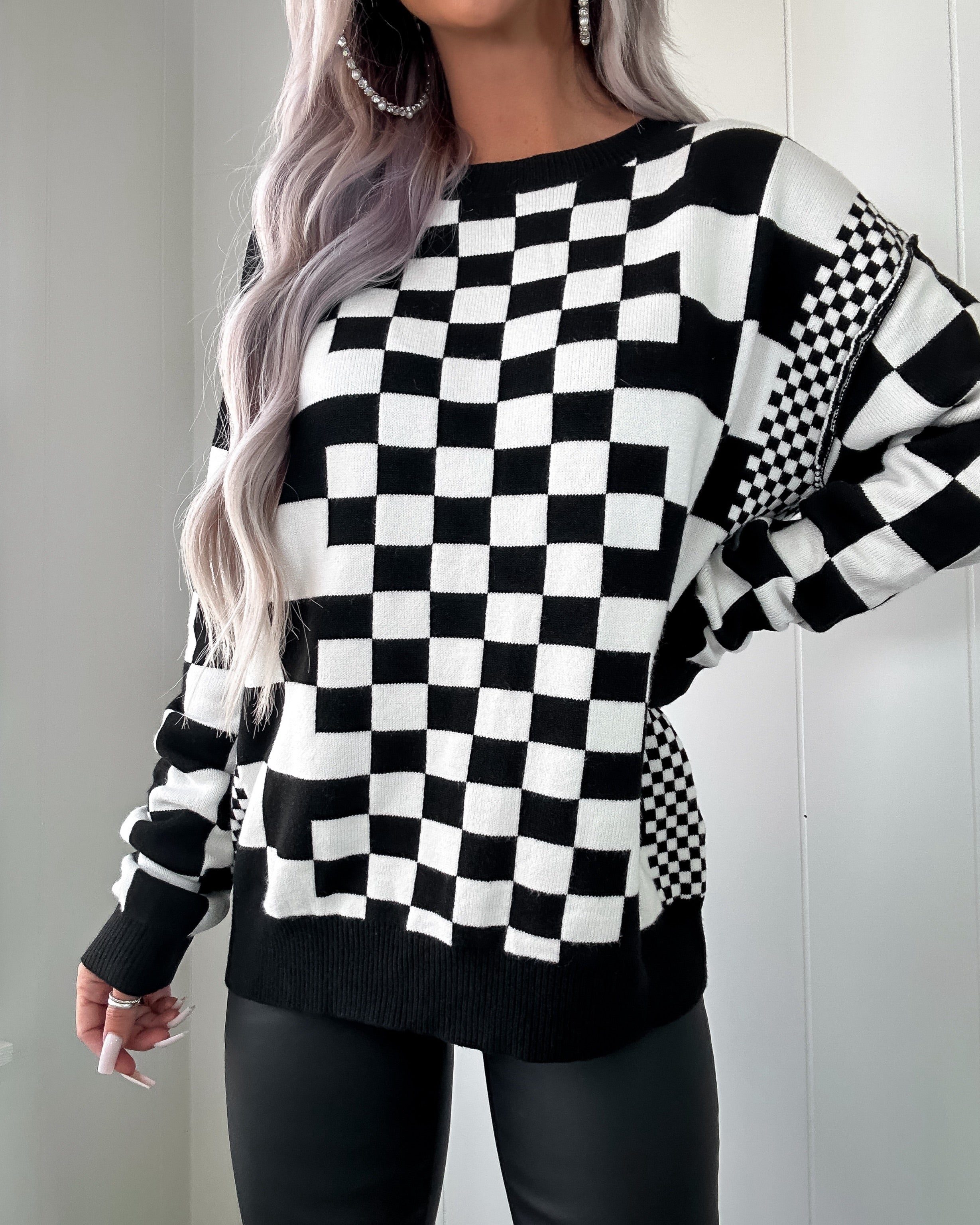 From The Start Checkered Sweater - Black